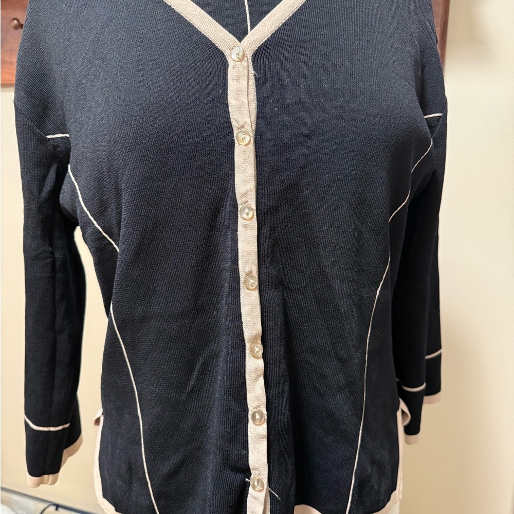 2 pc. Set. Top and cardigan.  Finity Black and Cream Knit Cardigan
